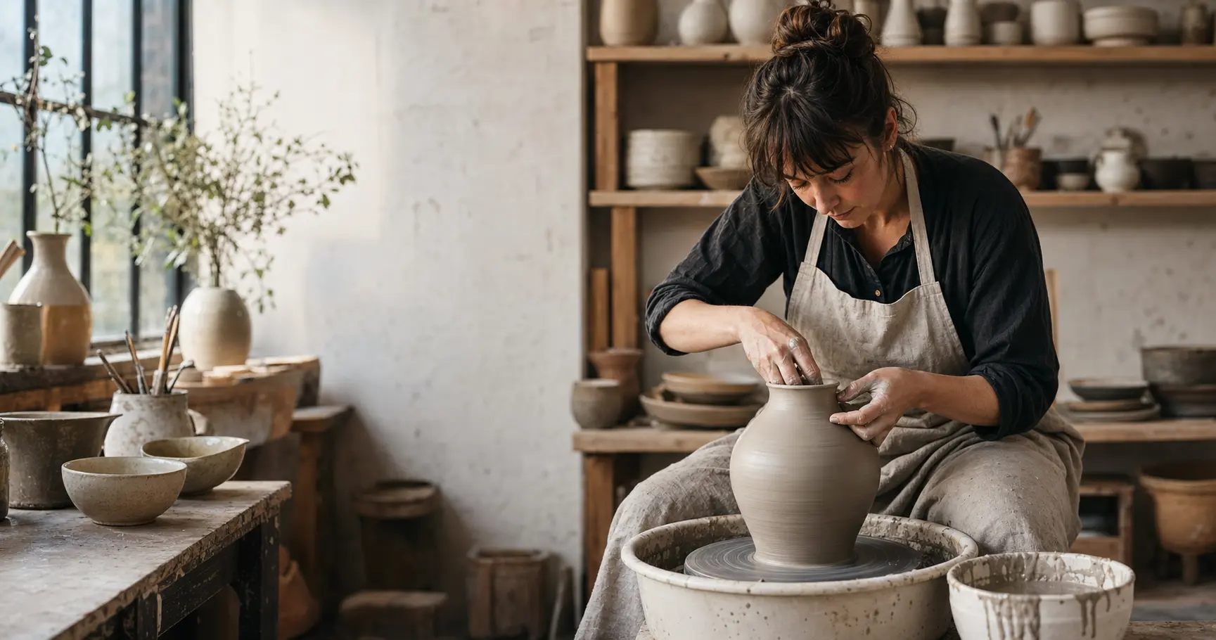 A hand-thrown ceramic vase